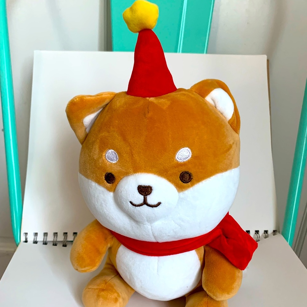 Miniso Mini Christmas Hat Shiba Inu Dog Plush 12 in